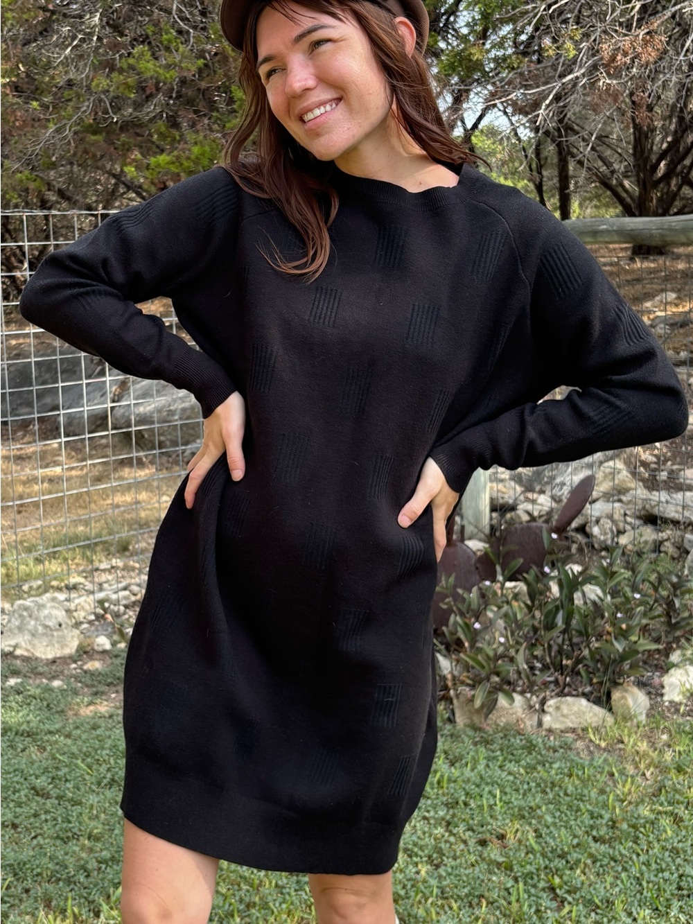 Black Knit Long Sleeve Sweater Dress - Unbranded